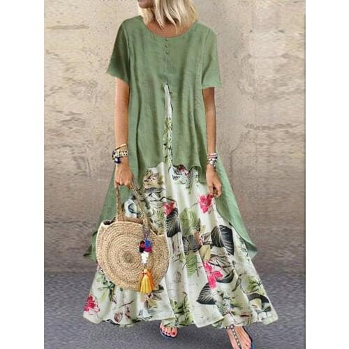 Plus size dresses for women 4xl 5xl 6xl Casual short sleeve patchwork print cotton linen maxi dress large size vintage dress