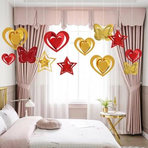 Star Love Heart Butterfly Gold Red Color Party Banner Celebrate Wedding House Decor Banners