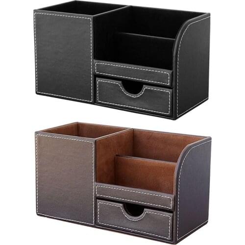 1pcs PU Leather Multi-function Desk Stationery Organizer Storage Box Pen/Pencil,Cell phone, Business Name Cards Remote Control H