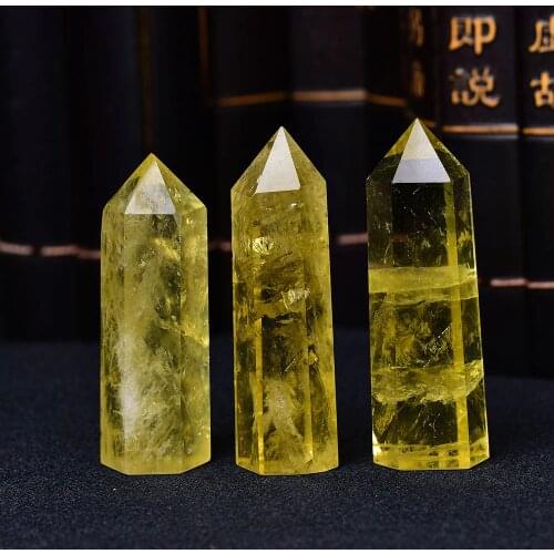 1pc Natural Crystal Point Citrine Healing Obelisk Yellow Quartz Wand Beautiful Ornament for Home Decor Energy Stone Pyramid