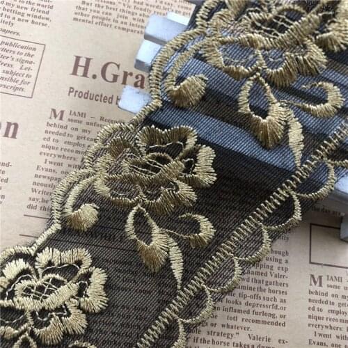 14 yards per pack 6cm gold black polyester embroidered mesh tulle net lace trim border edge for sewing cloth bag shoe accessory
