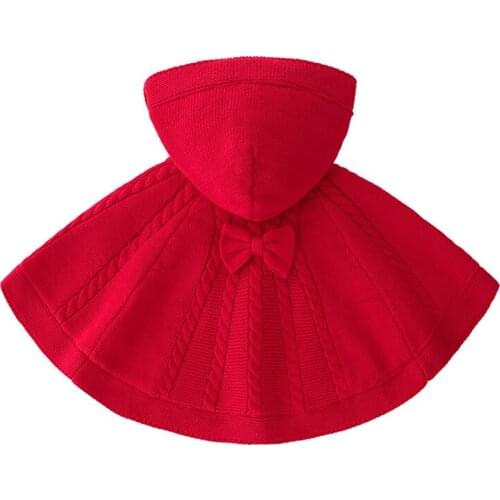 2021 Newborn Kids Baby Girl Clothes Cotton Warm Velvet Knitted Sweater Hooded Red Cloak With Bow for Children Toddler Girls