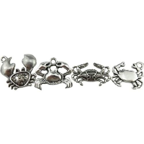 4PCS MIX Vintage Silver Alloy Beach Sea Ocean Theme Cancer Crab Pendant Jewelry Making
