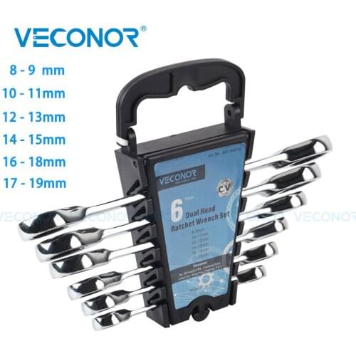 8-19mm Ratchet Wrench Spanner Set of Tools Unadjustable Head 72 Teeth Multi Tool Dual Ring Head With Plastic Rack Pack