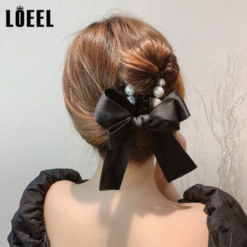 Acrylic Pearls Crab Hair Claws Solid Color Bow Hairpins Large Barrettes Bath Clip Ponytail For Women Girls Hair Accessories Gift