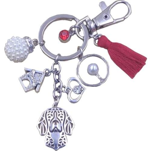 Beagle Dog Animal Handmade Alloy Keychain Bag Key Ring Pet Tassels Retro Silver Plated Women Men Jewelry Drop Shipping K170