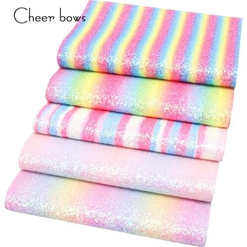 Cheerbows 5pcs/set Rainbow Glitter Sheet Chunky Glitter Faux Leather DIY Hairbow Accessories For Handmade Bags Decor Materials