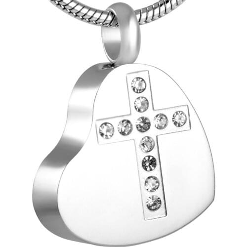 CMJ8354 Shiny Crystal Cross of Heart Cremation Jewelry Memorial Ash Keepsake Pendant Necklace For Pet/Human