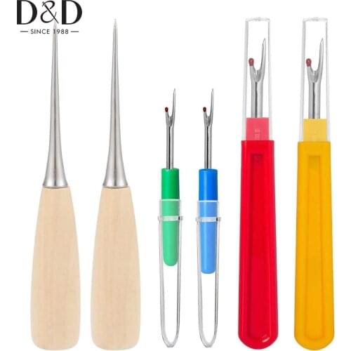 D&D1pcs Wooden Awl& 2pcs Plastic Handle Stitch Ripper Sewing Seam Rippers For Leather Pouch Hole DIY Handmade Craft