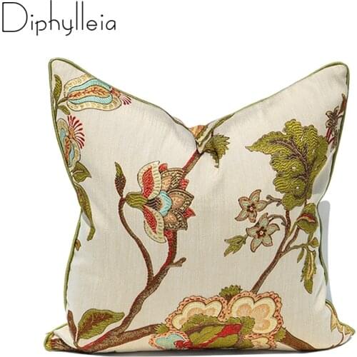 Diphylleia Beige Color Cushion Cover American Country Style Double Face Delicate Flowers Embroidery Throw Pillow Case 50X50cm