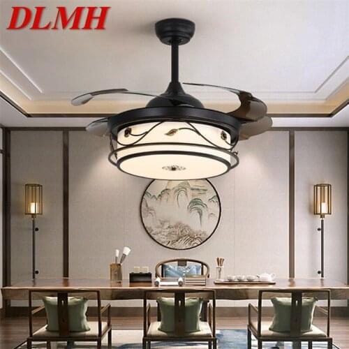 DLMH Modern LED Ceiling Fan Light Black With Remote Control 3 Colors LED For Home Dining Room Bedroom Restaurant