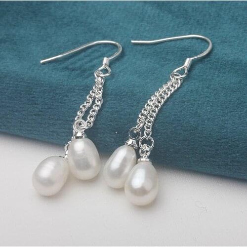 TWO ROW Fashion Natural Fresh Water 5-6mm Pearl Earrings Bridal Wedding Earrings Drop Earrings Jewelry 10 pairs/lot