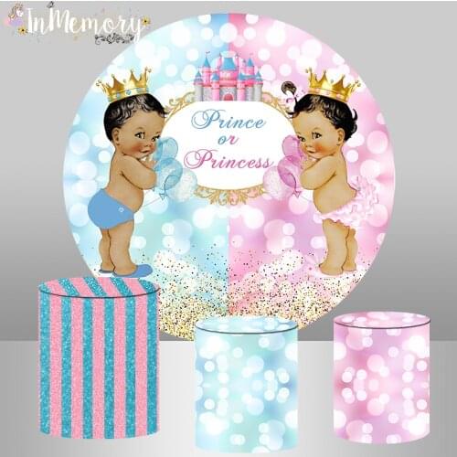 Gender reveal Round Circle Background Boy or Girl Backdrop Newborn Baby Shower Birthday Party Cake Dessert Banner Plinth Cover