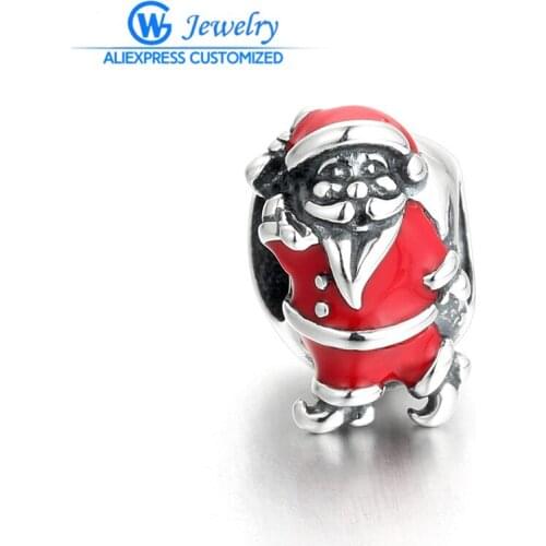 GW Christmas Gift 925 Sterling Silver Santa Claus Charms fit Charm Bracelets DIY Beads & Jewelry Makings Jewelry D204H50