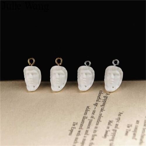 Julie Wang 4PCS Resin King Alexander Charms With Hooks White Man Face Pendant Earrings Jewelry Making Accessory