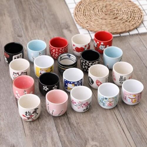 Japanese style ceramic sake cup hand-painted yellow wine baijiu rice fruit wine small cup wineware household teacup 6pcs