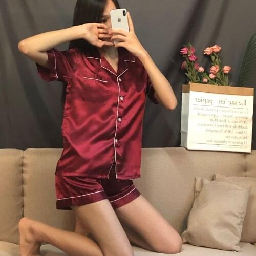 2021 summer ice silk pajamas silk like home clothes set sexy pajamas girls shorts short sleeve pajamas