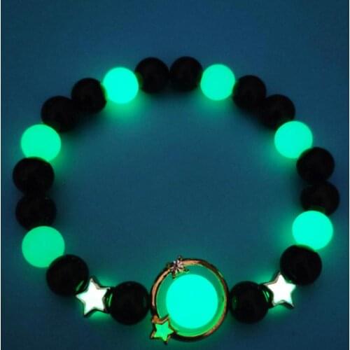 Fashion Simple Start Crystal Glow In The Dark Women Bracelet Jewelry Classic Blue Sand Stone Beaded Luminous Men Bracelets