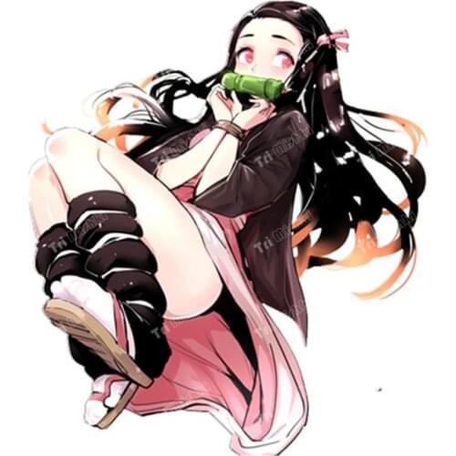 Creativ Motorcycle Anime Tied Up Nezuko Car Sticker Demon Slayer Cartoon PVC Colorful Waterproof Decals Window Trunk Sticker