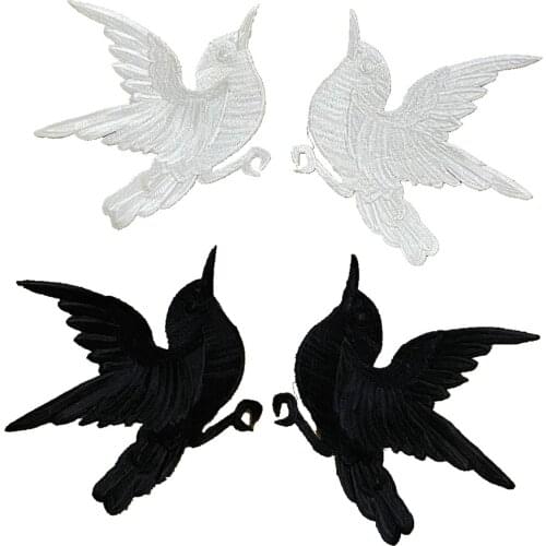 White Black Bird Patch Embroidery Sewing Accessories Badge Stikers Clothing Decoration Applique Parches Termoadhesivos Para Ropa