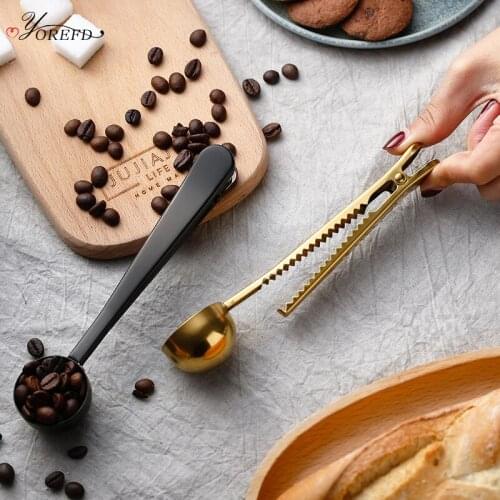 OYOREFD Creative Stainless Steel Coffee Spoons Kitchen Coffee Tea Milk Powder Spoon Home Two-in-one Food Bag Sealing Clip
