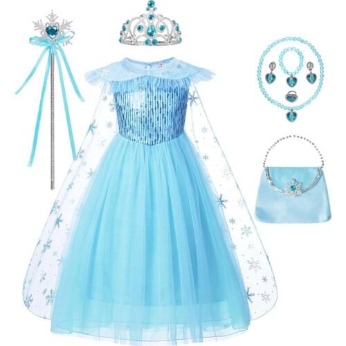 Girls Princess Snow Queen 2 Elsa Dress Kids Carnival White Costume Children Gown Infant Christmas Carnival Kids Holiday Dress