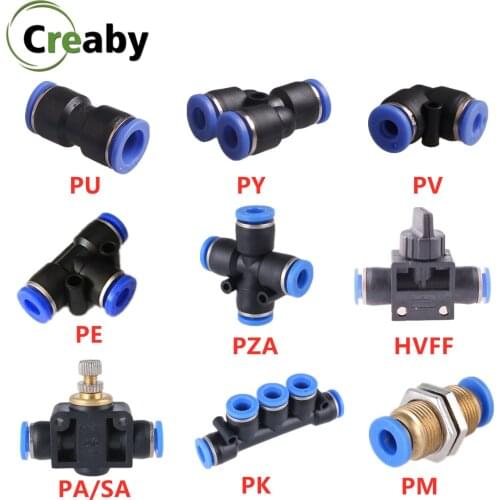 PV PE Pneumatic Fitting Tube Connector Fittings Air Quick Water Pipe Push In Hose Quick Couping 4mm 6mm 8mm 10mm 12mm PU PY PK