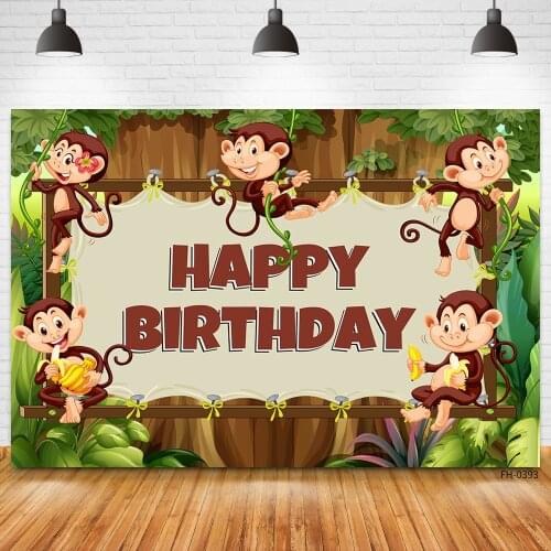 Custom Name Wild Animal Monkey Jungle Forest Backgrounds For Photography Birthday Party Newborn Baby Shower Child Photo Backdrop
