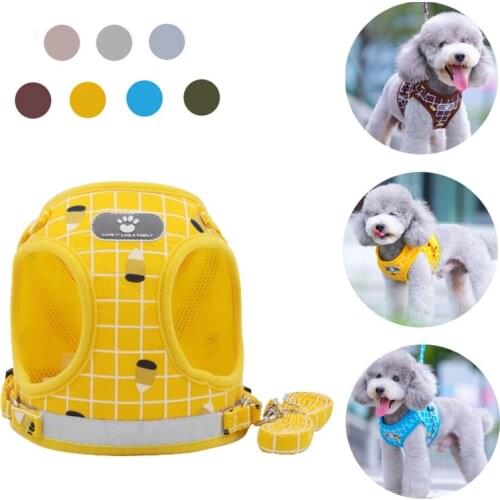 Dog Harness Vest Small Medium Dog Cat Reflective Mesh Vest Harness Walking Lead Leash For French Bulldog Bichon Dog Supplies