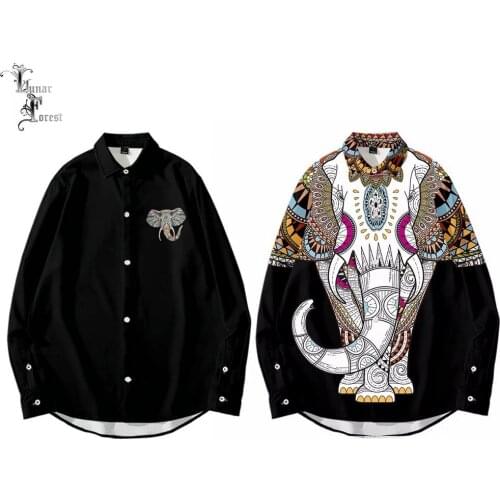 Thailand Elephant Style 3D Printing Unisex Shirt Women/Men Casual Long Sleeve Cool Loose Button Streetwear Overclothes 6XL