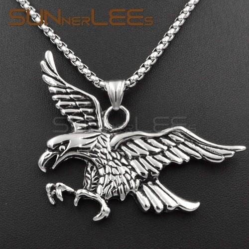 SUNNERLEES NEW Fashion Jewelry Stainless Steel Pendant Necklace Link Chain Punk Punk Eagle For Mens Womens SP26