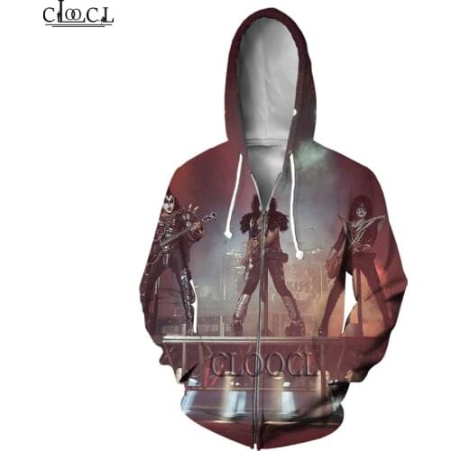 HX Rock Kiss Band Zipper Hoodie Women Men 3D Print Casual Autumn Wild Hoody Hip Hop Fashion Harajuku Hot Selling Couple Tops