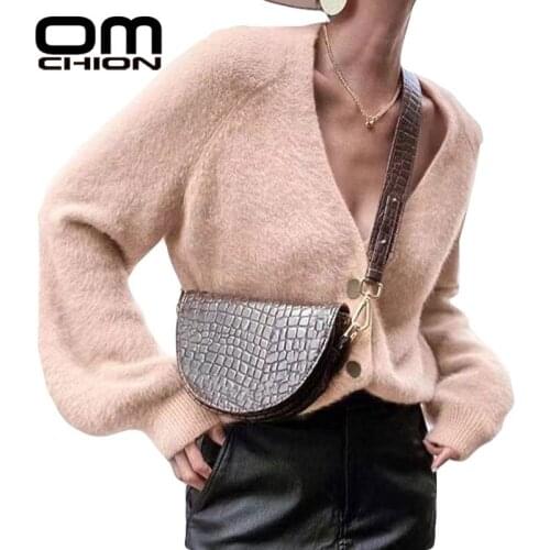 OMCHION Deep V Neck Knit Jacket 2021 New Womens Button Vintage Solid Cardigan Women Casual Loose Chi Lazy Autumn Sweater Coat
