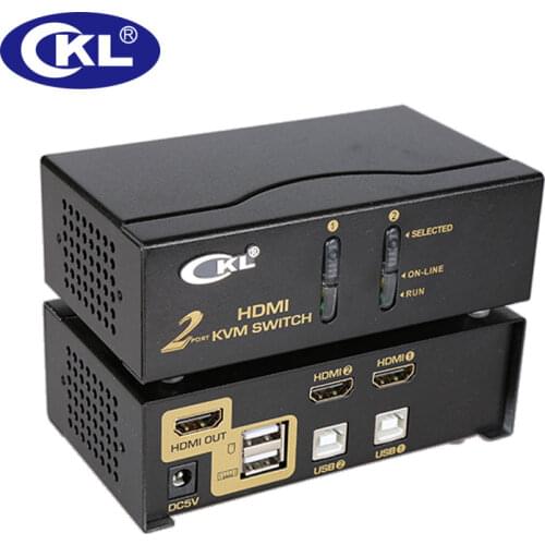 USB HDMI KVM Switch 2 Port with Cables, PC Monitor Keyboard Mouse Switcher Supports Auto Scan 1080P 3D CKL-92H