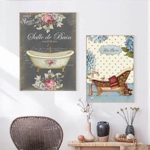 Vintage Abstract Style Victorian Shabby Canvas Painting Poster and Prints Modern Wall Art Picture for Bathroom Home Decoration