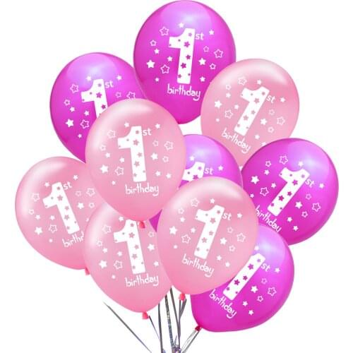10pcs Baby Girl Boy First Birthday Party 1st Birthday Aniversary Balloon Blue Pink One Year Old Balloon for Party Decorations