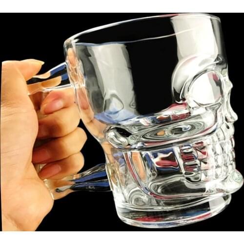 NEWYEARNEW Big Size 500ml Mug Glass The Caribbean Skull Large Beer Cup with Handle Cup Beer Tea Juice Drink Gift