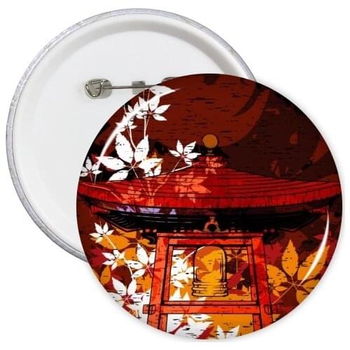 Japan Japanese Temple Goldfish Rice Teapot Luckycat Cup Sushi Chopsticks Sakura Round Pins Badge Button Clothing Decoration 5pcs