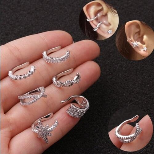 1pc Crystal Zircon Star Fake Piercing Jewelry Adjustable Tragus Helix Cartilage Conch Ear Cuff Clip No Piercing Wrap Earring
