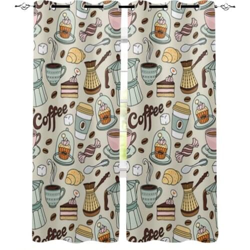 Coffee Cup Cake Candy Windows Curtains for Living Room Child Bedroom Window Treatment Blinds Kitchen Curtains