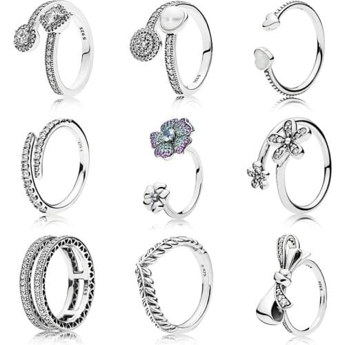 925 Sterling Silver Openwork Eternity Entwined Crystal pan Rings For Women Wedding Party Jewelry