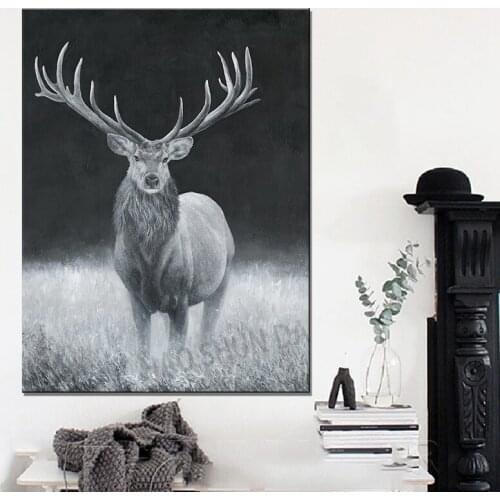 Animals Deer Canvas Wall Art Abstract Black and White Themed Scottish Cattles Deer Painting Poster Farmhouse Picture