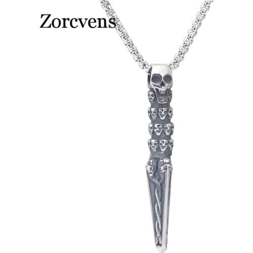 ZORCVENS Retro Titanium Steel Skull Sword Pendant Necklace For Men Unique Design Punk Jewelry