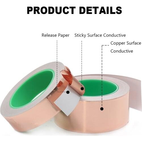 20/50m 10mm 15mm 20mm Single Sided Adhesive EMI Shielding Heat Resist Repair Tape Conductive Copper Foil Tape Anti-static