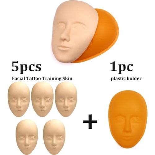 1 Set 5pc Silicone 5D Facial Tattoo Training Skin + 1pc Plastic Holder Permanent Makeup Tattoo Eyebrow Lip Tattoo Doll Face Head