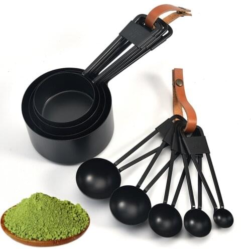 9PCS Set Stainless Steel Measuring SpoonSpray Paint Measuring Cup Measuring Spoon Black Non-Stick Paint Scale Measuring Cup