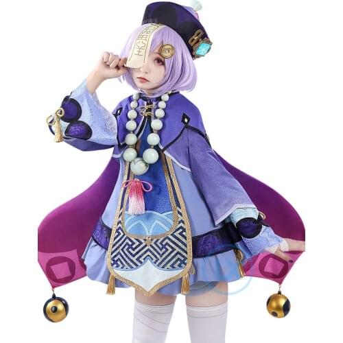Anime Game Genshin Impact Project Qiqi Cosplay Costume Zombie Girl Dress Full Set Halloween Clothes Christmas Gifts Hat Necklace