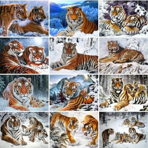 AZQSD 5D Diamond Painting Tiger Winter Full Square/round Drill Diamond Embroidery Landscape Animals Mosaic Art Decor Crafts