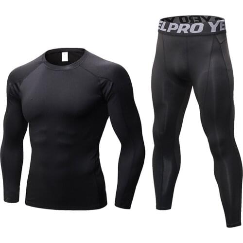 Quick Dry Mens Running Sets 2 pcs/set Compression Sport Suits Basketball Tights Clothes Gym Fitness Jogging Sportswear