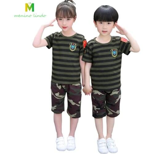 Children clothes boys summer cotton camouflage clothing sets girls T-shirt+pants 2-15T kids shorts Parent-child teenage outwear